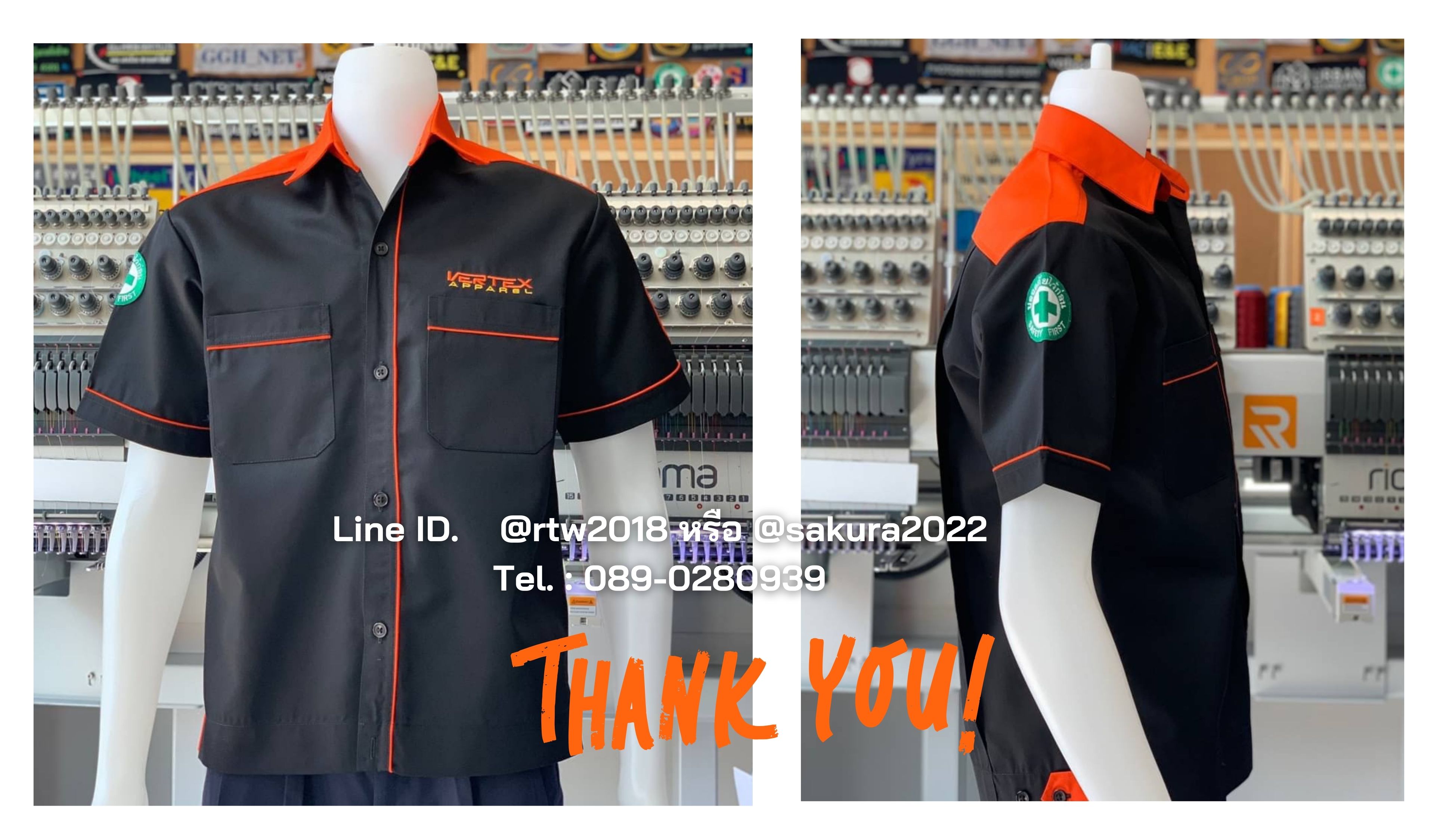 รหัส A31.1 : เสื้อช่างแขนสั้นผ้าคอมทวิวสีกรมท่าบ่าส้ม