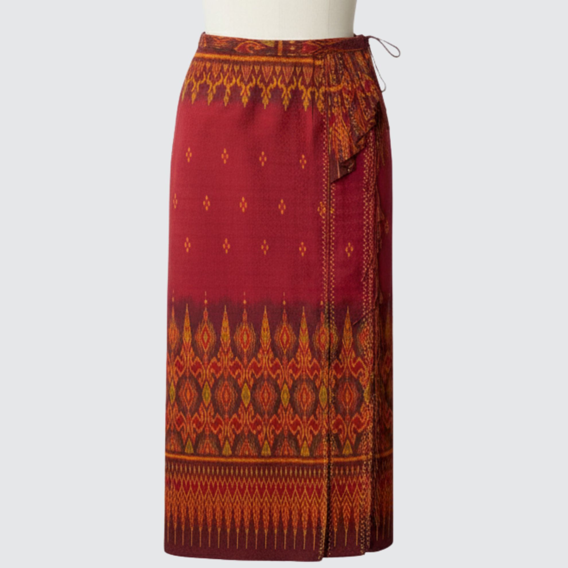 ผ้าถุงป้าย แบบเลื่อนตะขอตามไซส์ ลายเชิงล่าง สีแดง รหัส WM-PTS-100968149