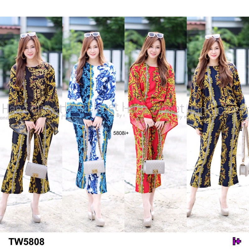 Set #สาวอวบ Versace เสื้อแขนบาน+กางเกง TW5808