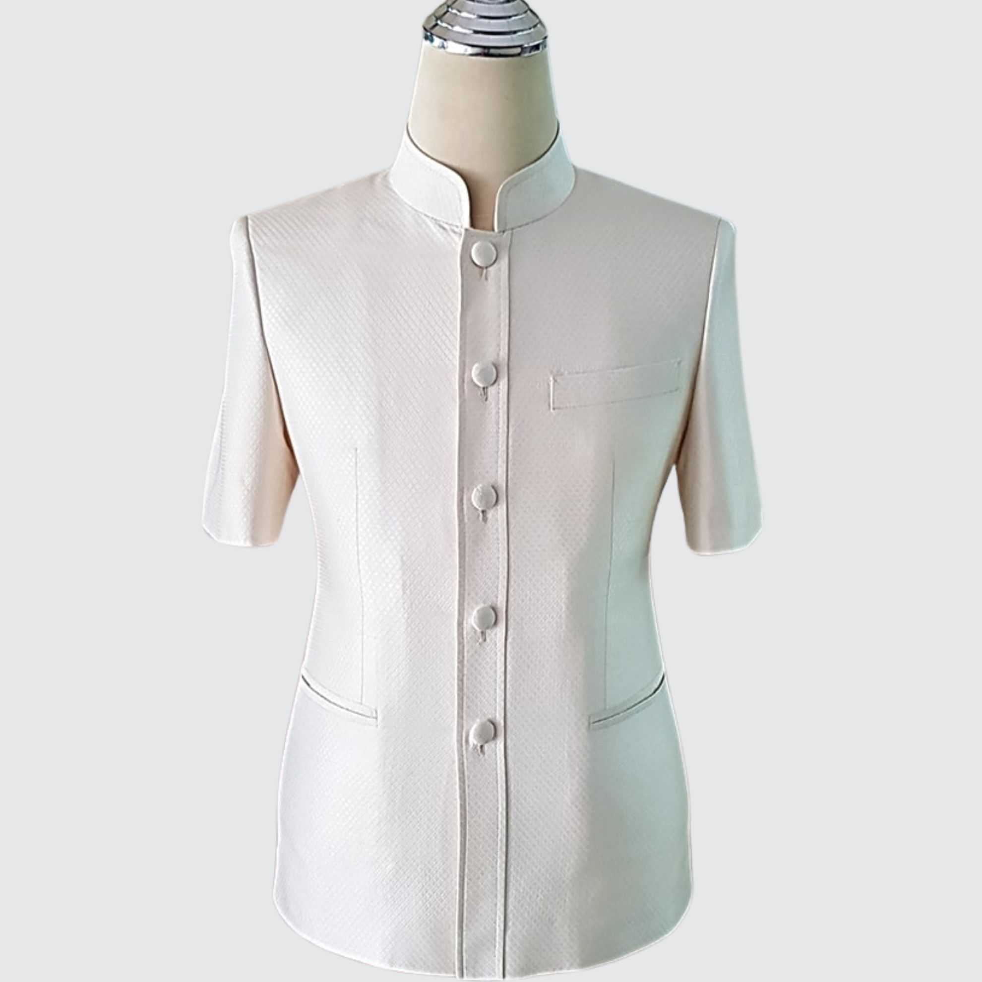 เสื้อสูทพระราชทาน แขนสั้น ไหมสีพื้นเนื้อยกดอก | ตัดเย็บตามรูปร่าง | เลือกสีผ้า ส่งไซส์ได้