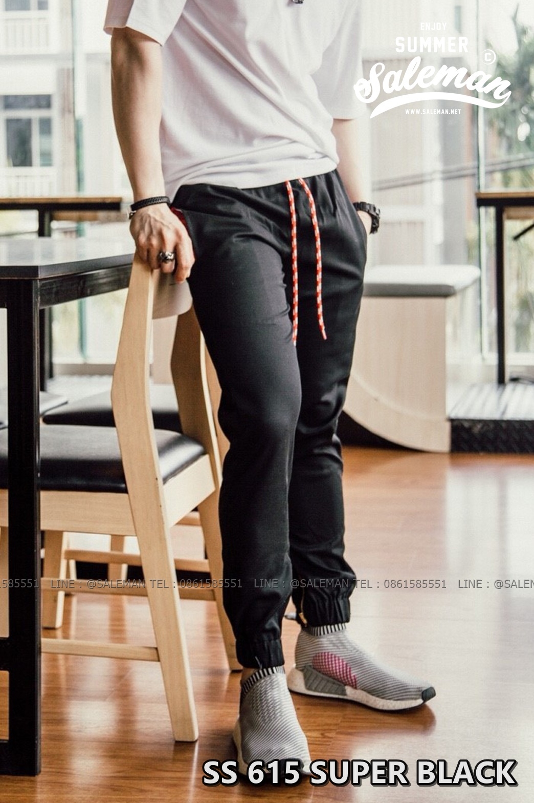 กางเกง JOGGER พรีเมี่ยม ผ้า COTTON รหัส SS 615 SUPER BLACK