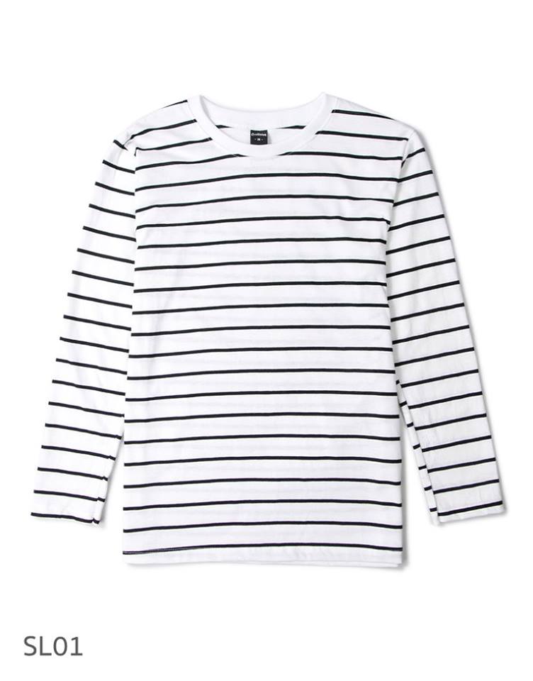 SL01 เสื้อยืดแขนยาวลายทาง พื้นขาวริ้วดำ