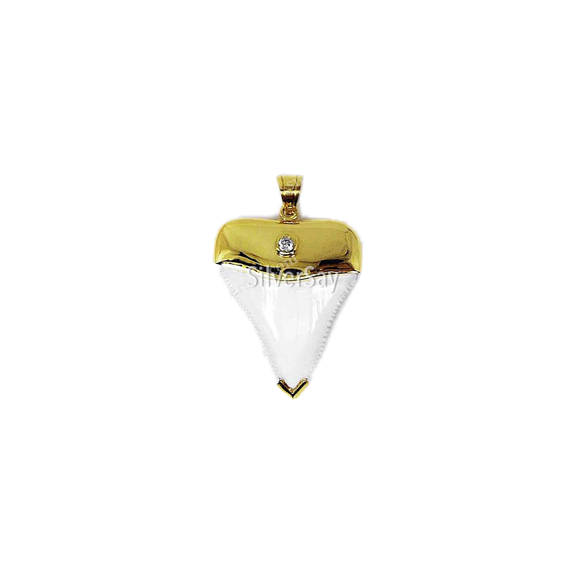 จี้ฟันปลาฉลามขาว ฝังเพชรแท้ 0.10 กะรัต ทองคำแท้ 18k-Yellow gold