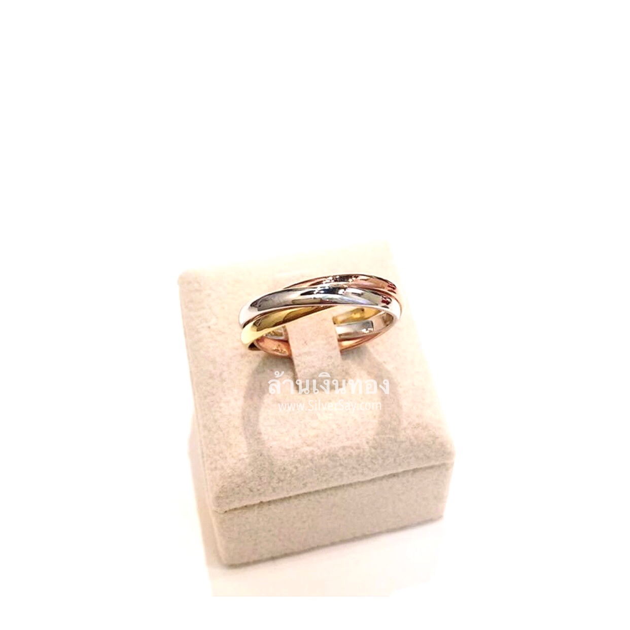 แหวนเพชรสวิสแถวสองชั้นครึ่งวง/ฝังล็อคคั่น/สีทองคำ22k
