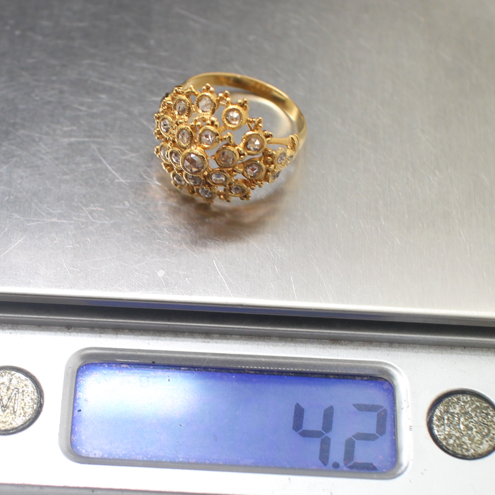 RG250457 แหวนเพชรซีกลูกโลกดอกพิกุล ทองแท้ 90% นน.รวม 4.2 กรัม ขนาดแหวน 53.5