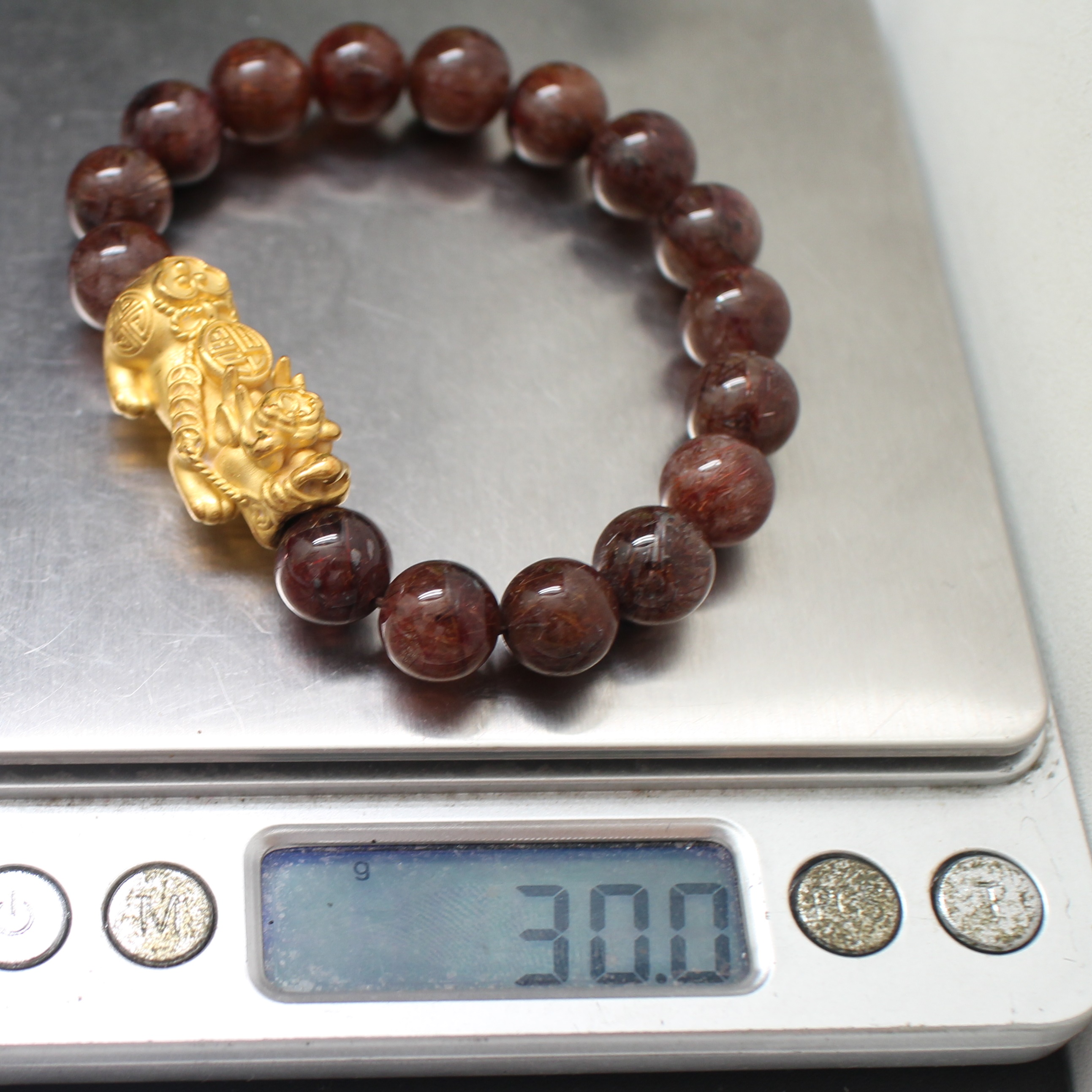 BL25159 สร้อยข้อมือปี่เซี๊ยะร้อยไหมทอง ปีเซี๊ยะทองแท้ 99.99% นน.รวม 30 กรัม ฟรีไซส์