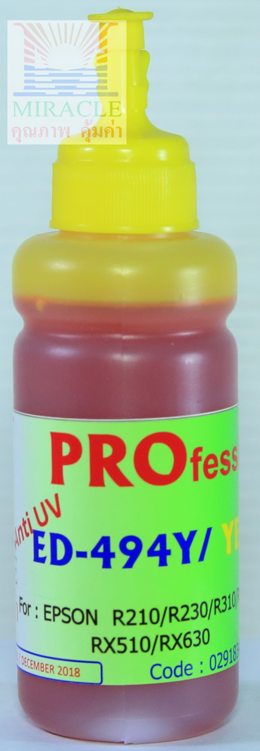 น้ำหมึก MIRACLE Pro 100 cc for EPSON ED-494 "YELLOW" มีสาร UV ป้องกันแสงแดด