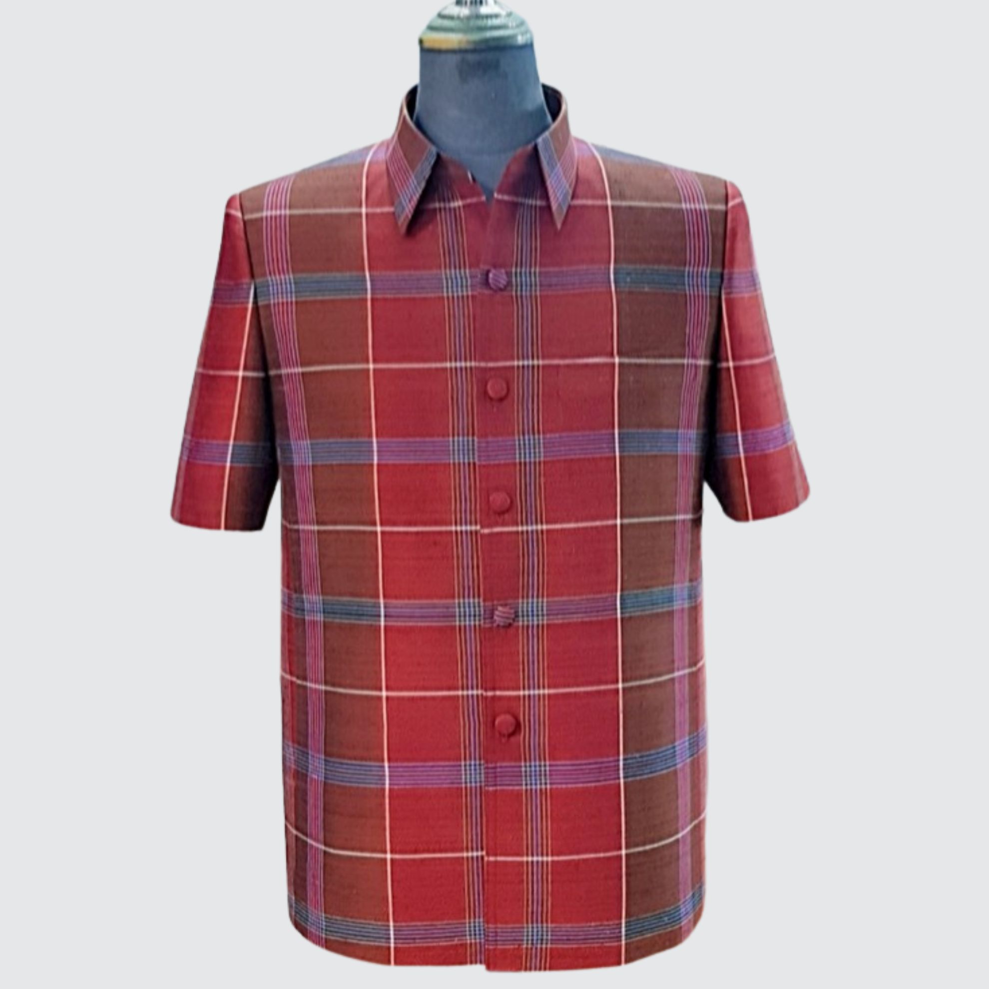 เสื้อสูทซาฟารี แขนสั้น ไหมลายโสร่ง| ตัดเย็บตามรูปร่าง | เลือกสีผ้า ส่งไซส์ได้