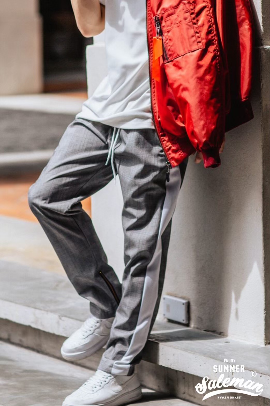 กางเกง Jogger ขาจั๊ม พรีเมี่ยม รหัส SC 616 W สก็อตแถบข้างขาว