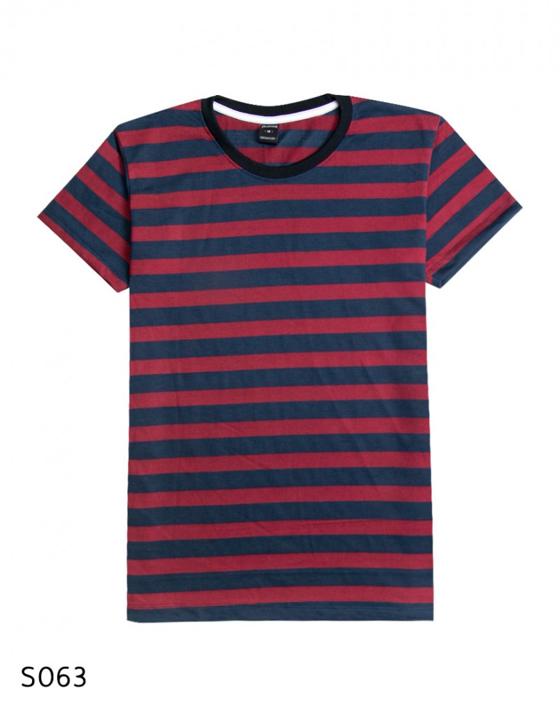 เสื้อยืดคอกลมลายทาง S063 (สีฟ้า กรมท่าเล็กใหม่)