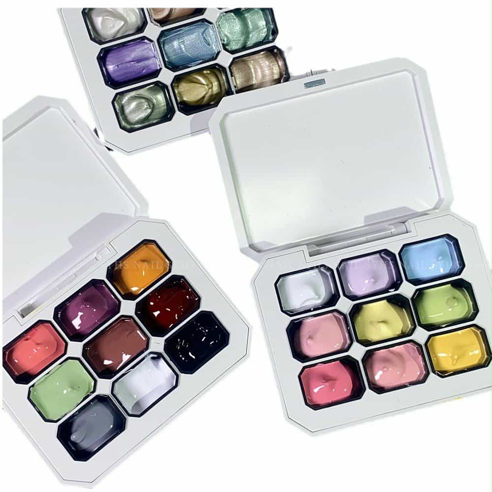 สีเจลเพ้นท์ สีเจลทำออมเบรย์ สีเจลไล่สี ใช้ทาได้ สีสดใส แบบตลับ 9สี/เซต