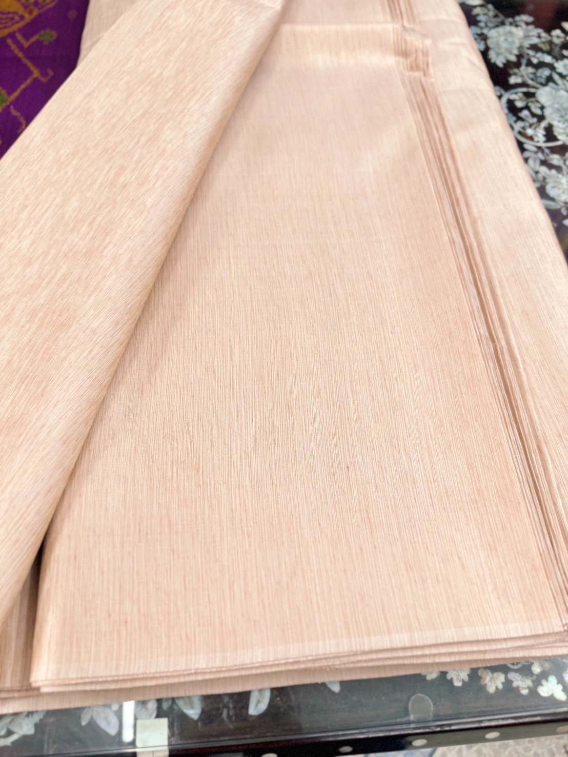 ผ้าไหม ลายริ้ว ไหมแท้ multicolor สีส้มโอรสอ่อน (ราคาต่อหลา) รหัส MC-ST-101568