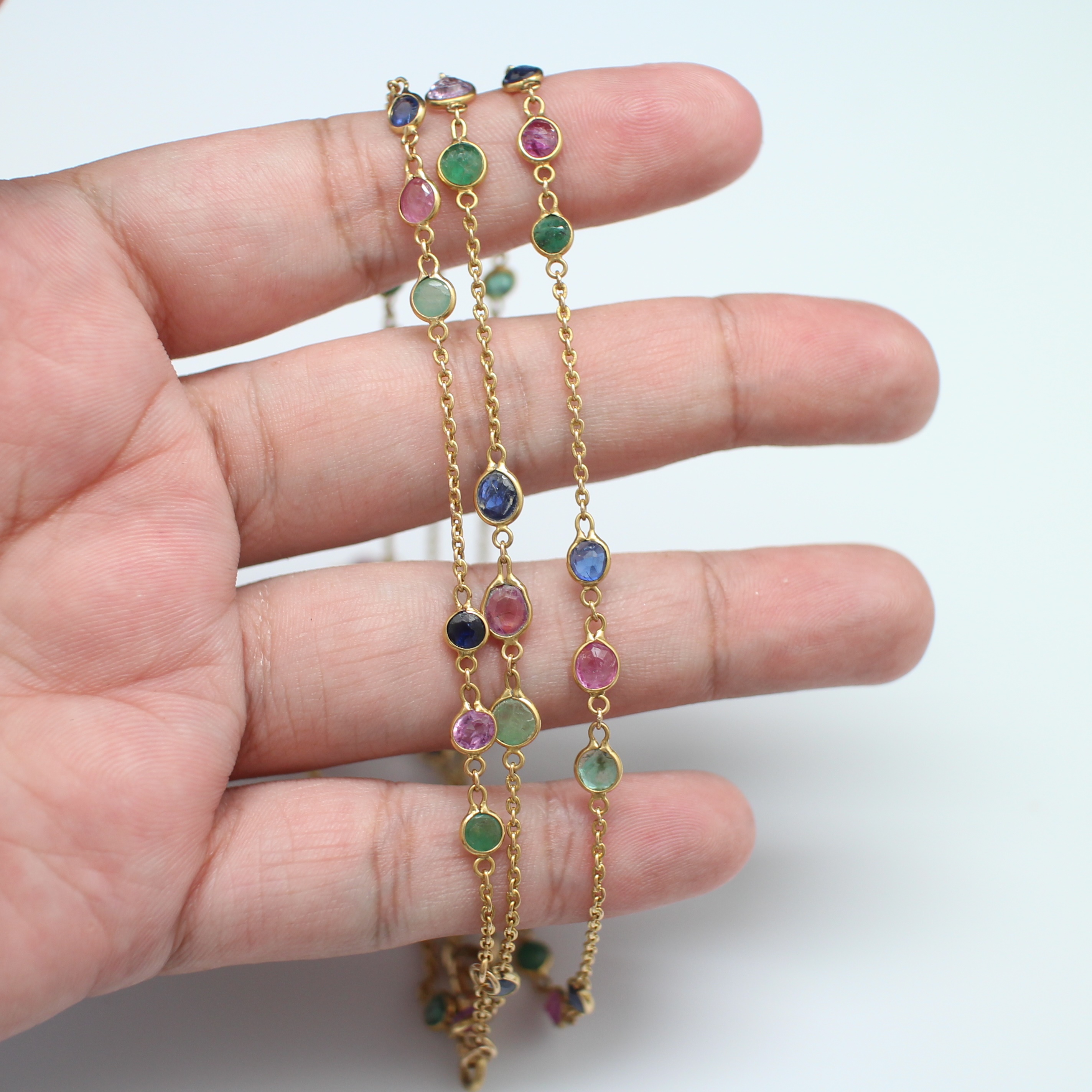 NL25059 สายสร้อยหลากสีพร้อมก้ามปู (คล้องแมส) ทองแท้ 90% นน.รวม 12.6 กรัม ยาว 32 นิ้ว