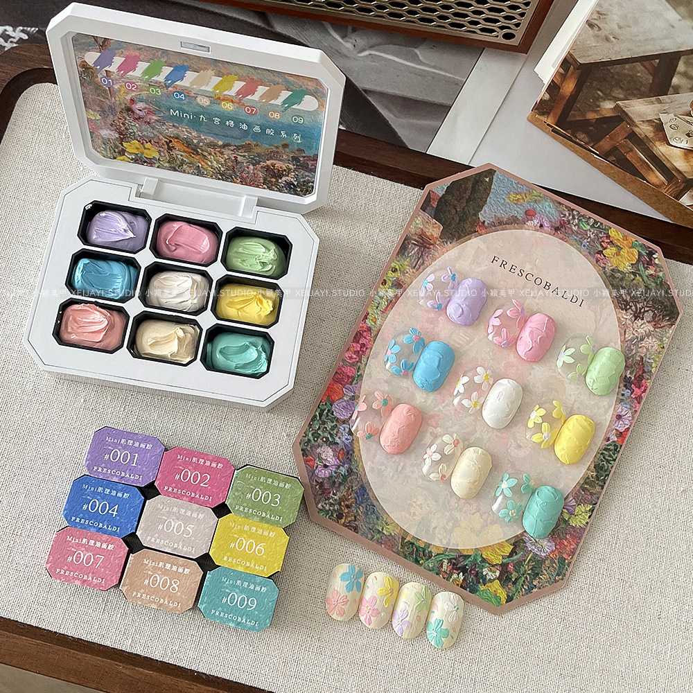 ยิปซั่มเจล [Gypsum gel] เจลเพ้นท์นูน สีมาการอง 9เฉดสี/เซต