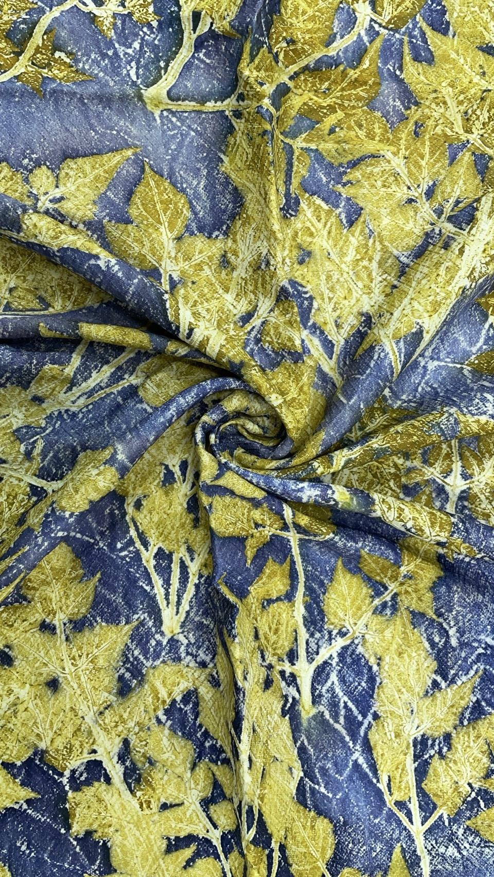 ผ้าคลุมไหล่ผ้าไหม Eco print เนื้อยกดอก มีชายครุย ขนาด 60x180ซม. สีน้ำเงินอมเทา รหัส ECO-82-11146815