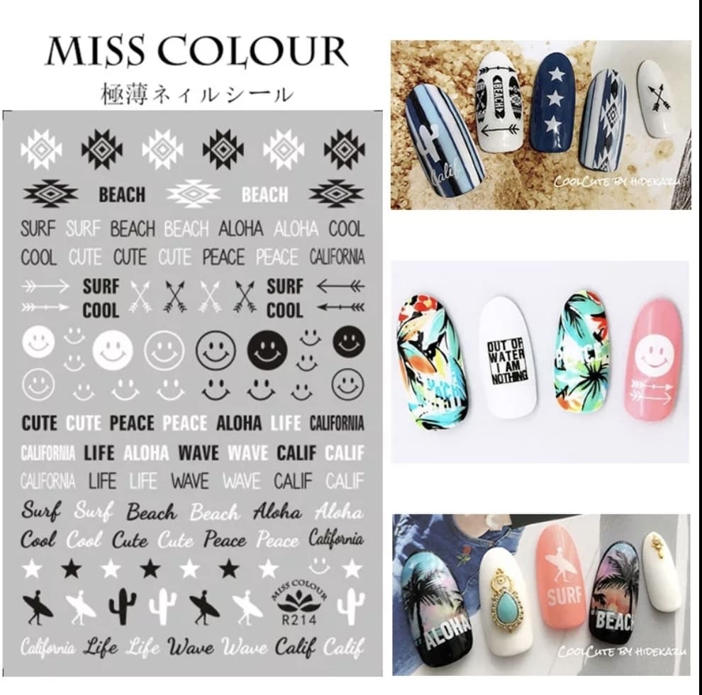 สติ๊กเกอร์ติดเล็บ สติ๊กเกอร์ตกแต่งเล็บ ตัวหนังสือ ตัวกาตูนย์ มีหลายแบบ
