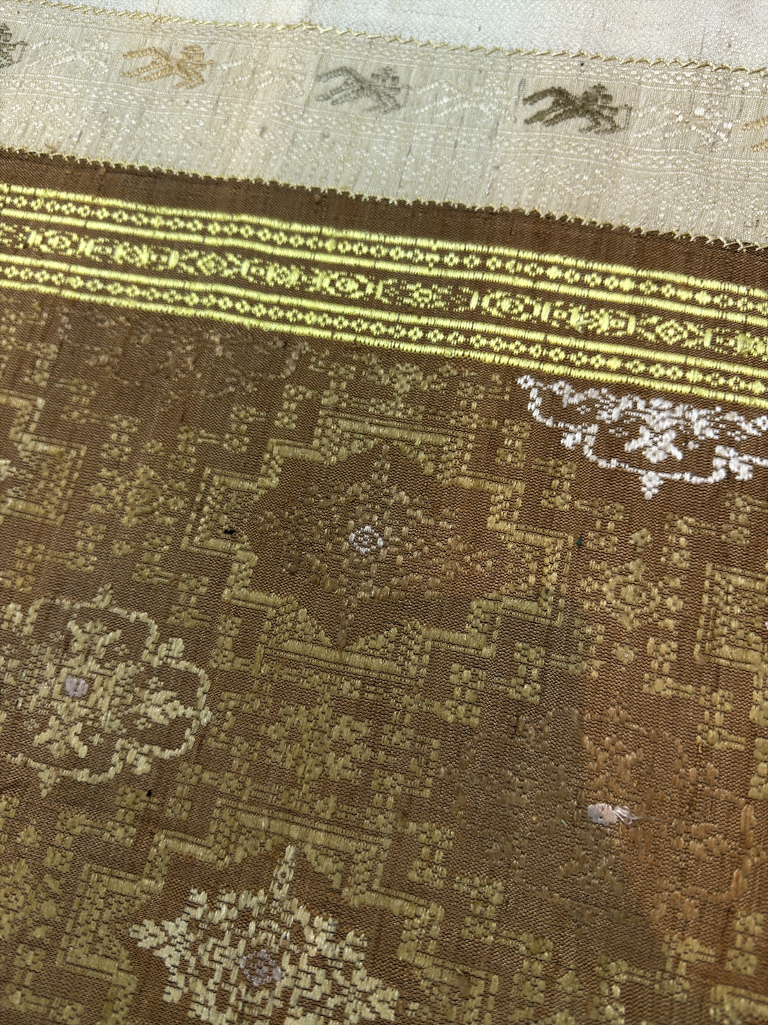 ซิ่นขิดไหม ต่อหัว ขนาด1x2เมตร สีน้ำตาลทอง รหัส R4F-155-1246814