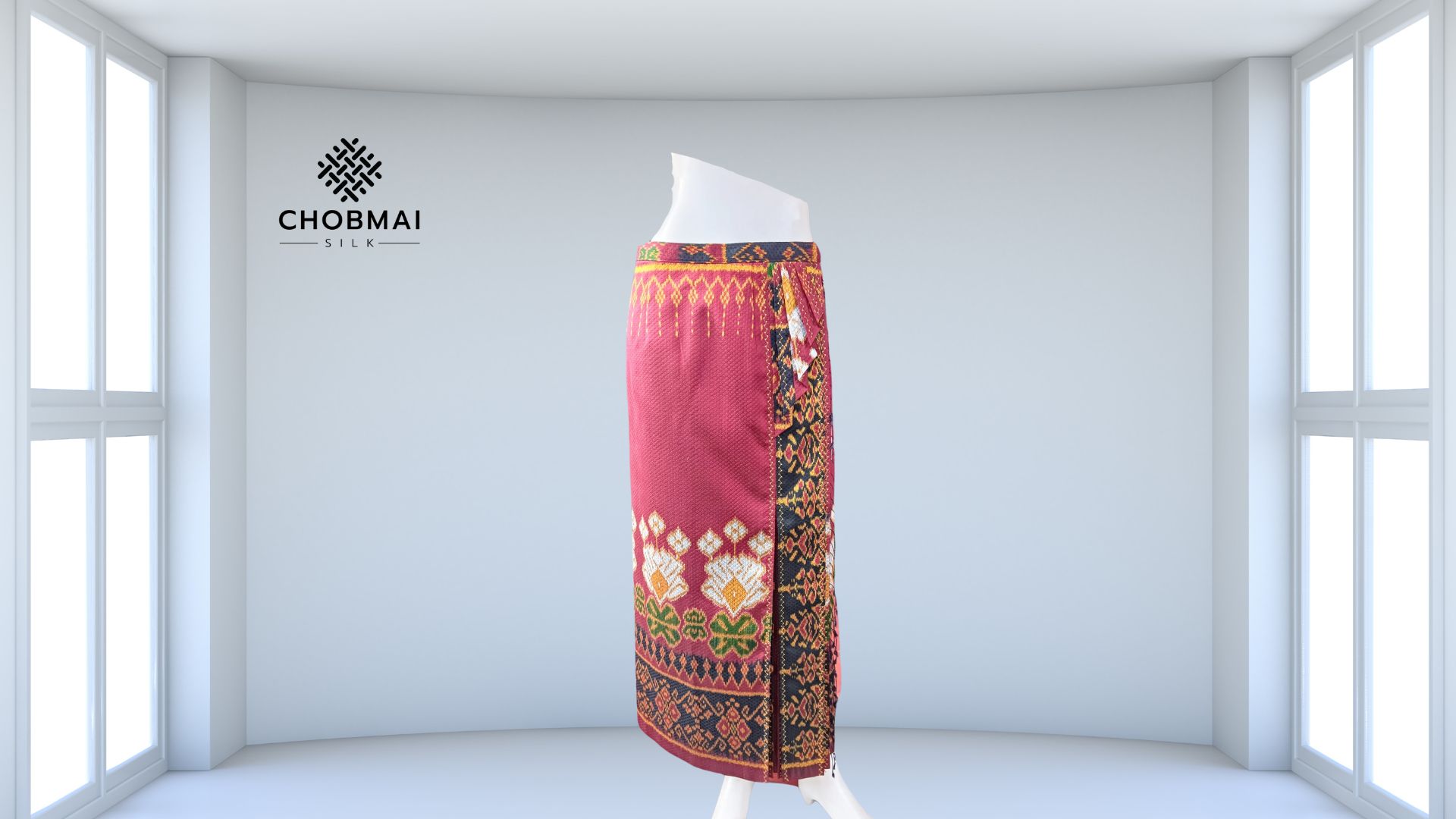 สั่งตัดเย็บกระโปรงผ้าไหม ตัดเป็นหน้านางข้างทวิต พร้อมแต่งชายพก (ไม่รวมผ้า) ก รหัส CUT-PT0041