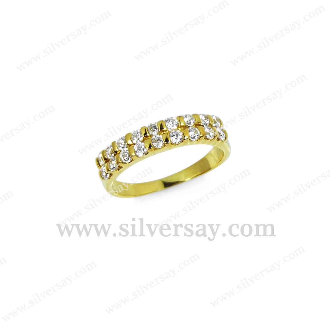 แหวนเพชรสวิสแถวสองชั้นครึ่งวง/ฝังล็อคคั่น/สีทองคำ22k