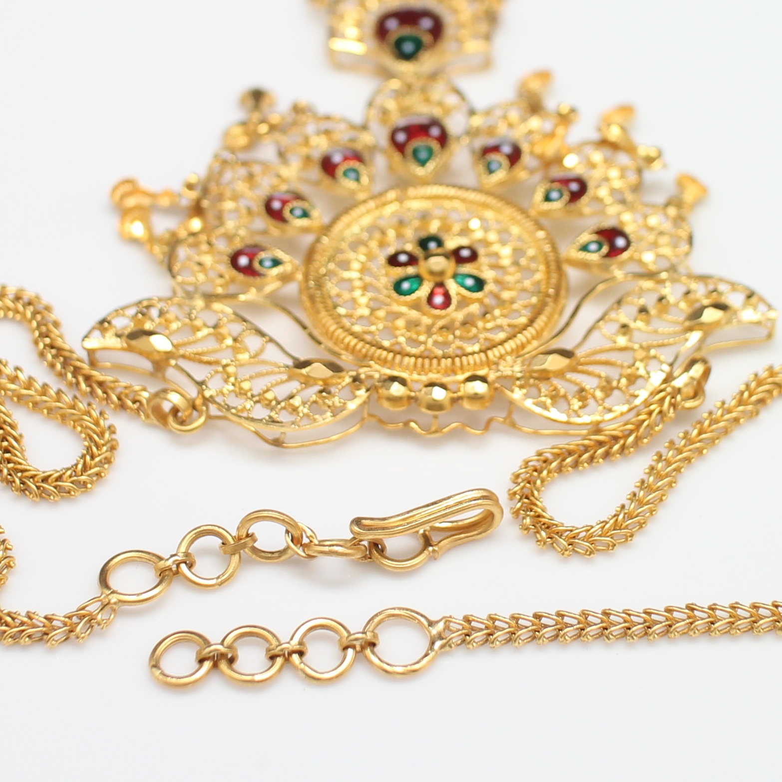 NL25028 ชุดสร้อยคอ และต่างหูลงยาตุ้งติ้ง ทองแท้ 22k (91.5%) นน.รวม 46.6 กรัม สร้อยคอยาว 20-21 นิ้ง ต่างหูแป้นเกลียว งานสวยมาก