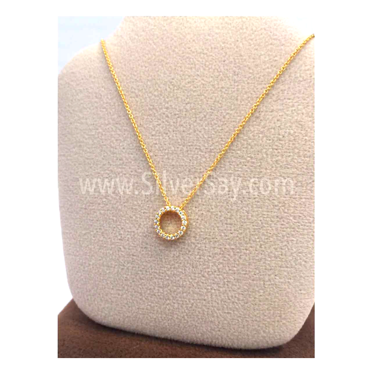 สร้อยคอพร้อมจี้เพชรสวิสไมโครแถวรอบวง/สีทองคำ22k