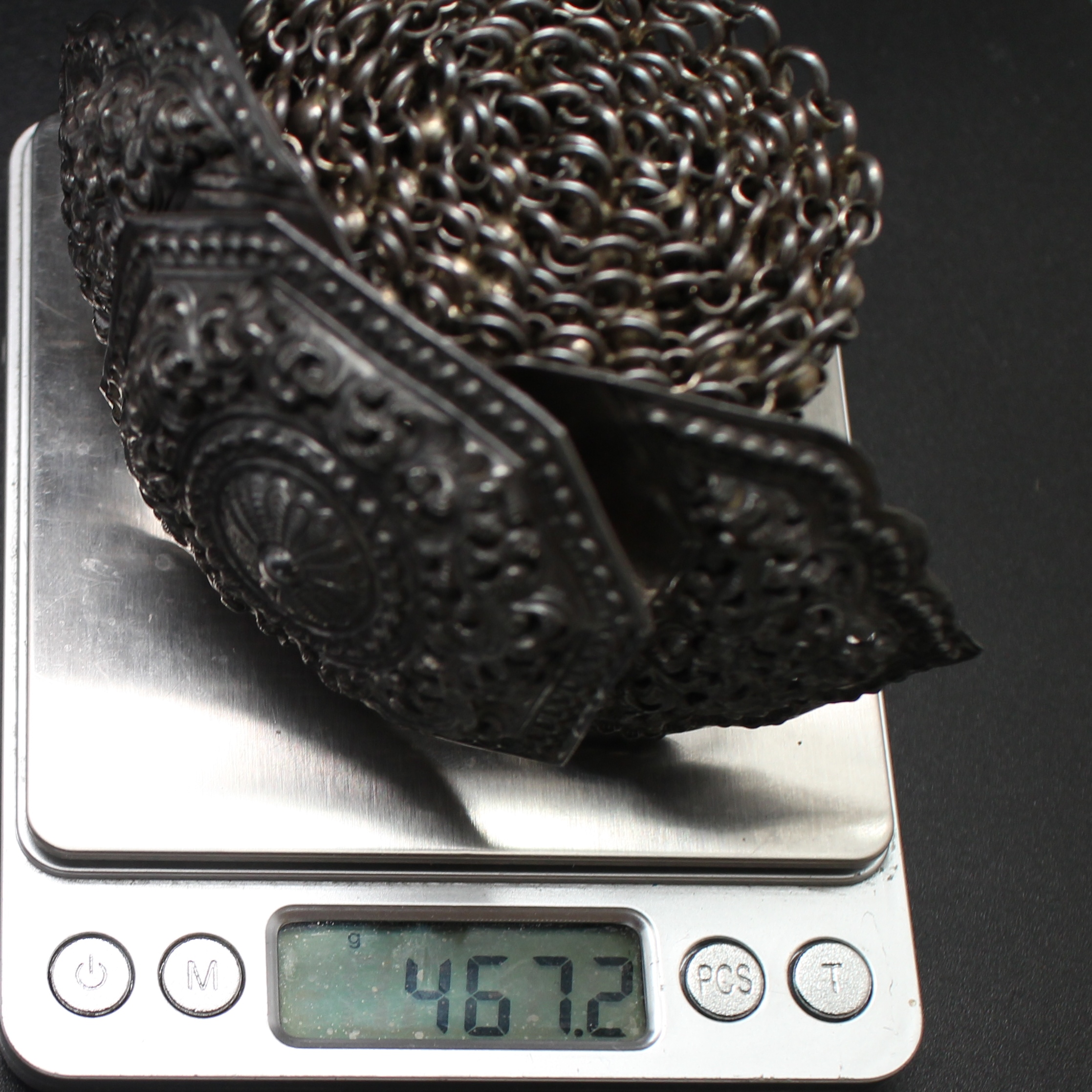 SI354 เข็มขัดเงิน ลายไทย เงินแท้ 92.5% นน. 467.2 กรัม ยาว 37.5 นิ้ว กว้าง 2 นิ้ว