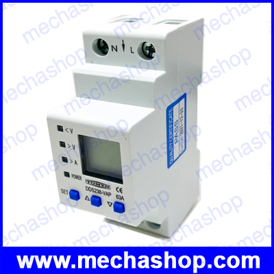 ป้องกันไฟตกไฟเกิน ป้องกันกระแสเกิน วัดค่าพลังงานได้ 63A Top input 230V Din rail adjustable over under voltage protective device protector current limit protection Voltmeter Kwh