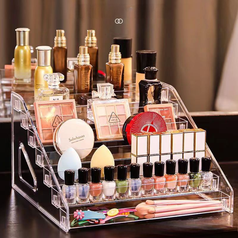 ชั้นอะคริลิกวางสีทาเล็บ ชั้นวางลิปสติก น้ำหอม ยาทาเล็บ ชั้นวางเครื่องสำอางใส ใส่ของอเนกประสงค์ แบบขั้นบันได