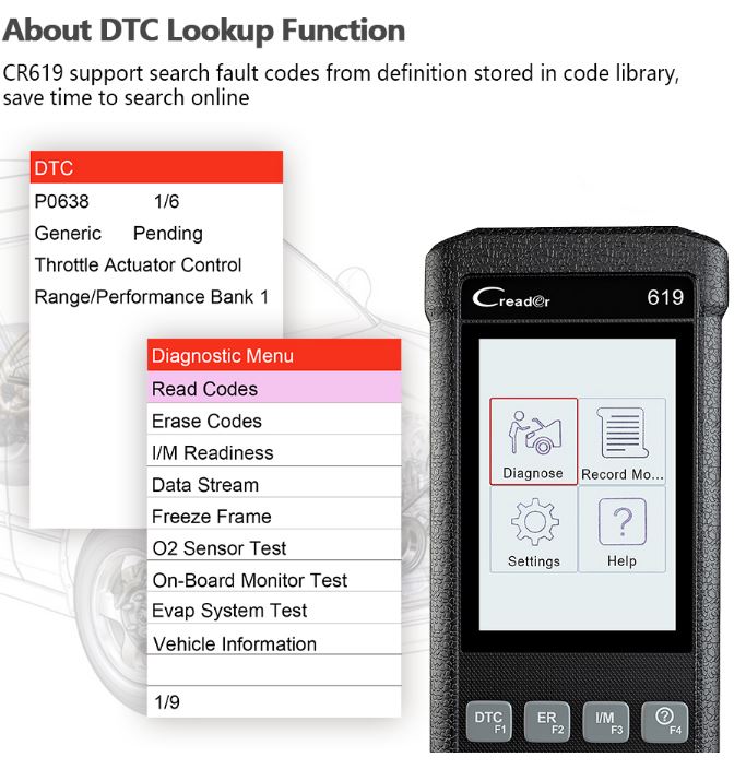 Launch OBD2 Automotive Scanner CR619 Engine ABS SRS O2 Sensor Monitoring Creader Tool ODB2 Auto Scanner OBD Car Diagnostic Tool