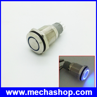 สวิทซ์กดติดปล่อยดับ สวิทช์16มม พร้อมไฟLEDสีฟ้า 12V 16mm Angel Eye Metal illuminated LED Push Button Switch Car Dash 5A/250VAC