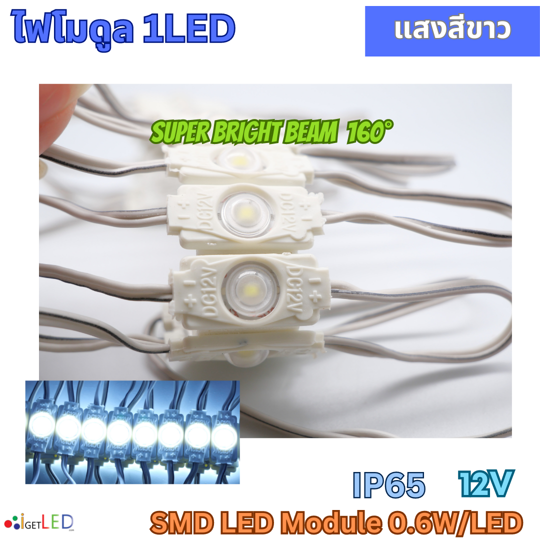 LED Module 1เม็ดไฟ สีขาว โมดูล ขนาดเล็ก 12V 0.6W 1LED เลนส์กระจายแสง ไฟป้ายอักษร ไฟงานป้าย กันน้ำ เลนส์กระจายแสง [20ตัว]