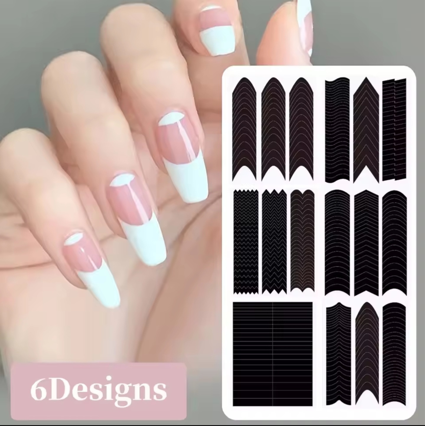 สติ๊กเกอร์ไกด์เพนท์เล็บ ปลายขาว เฟรนช์ทิป (French Tip Guide Stickers) แม่แบบทำเล็บเจล ลาย V-Shape,โค้งมน,ปลายตรง