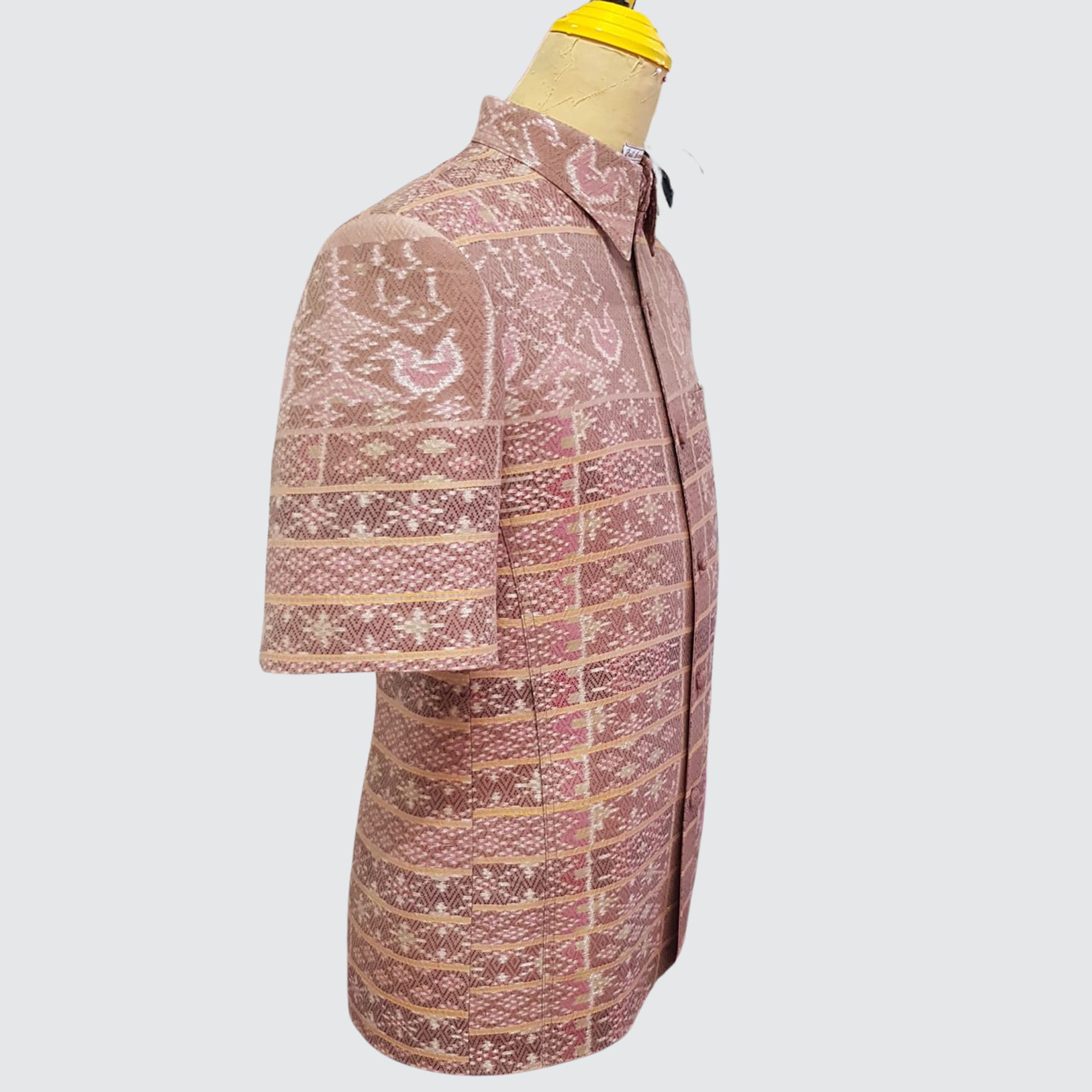 เสื้อสูทซาฟารี แขนสั้น ไหมมัดหมี่6ตะกอ สีธรรมชาติ| ตัดเย็บตามรูปร่าง | เลือกสีผ้า ส่งไซส์ได้