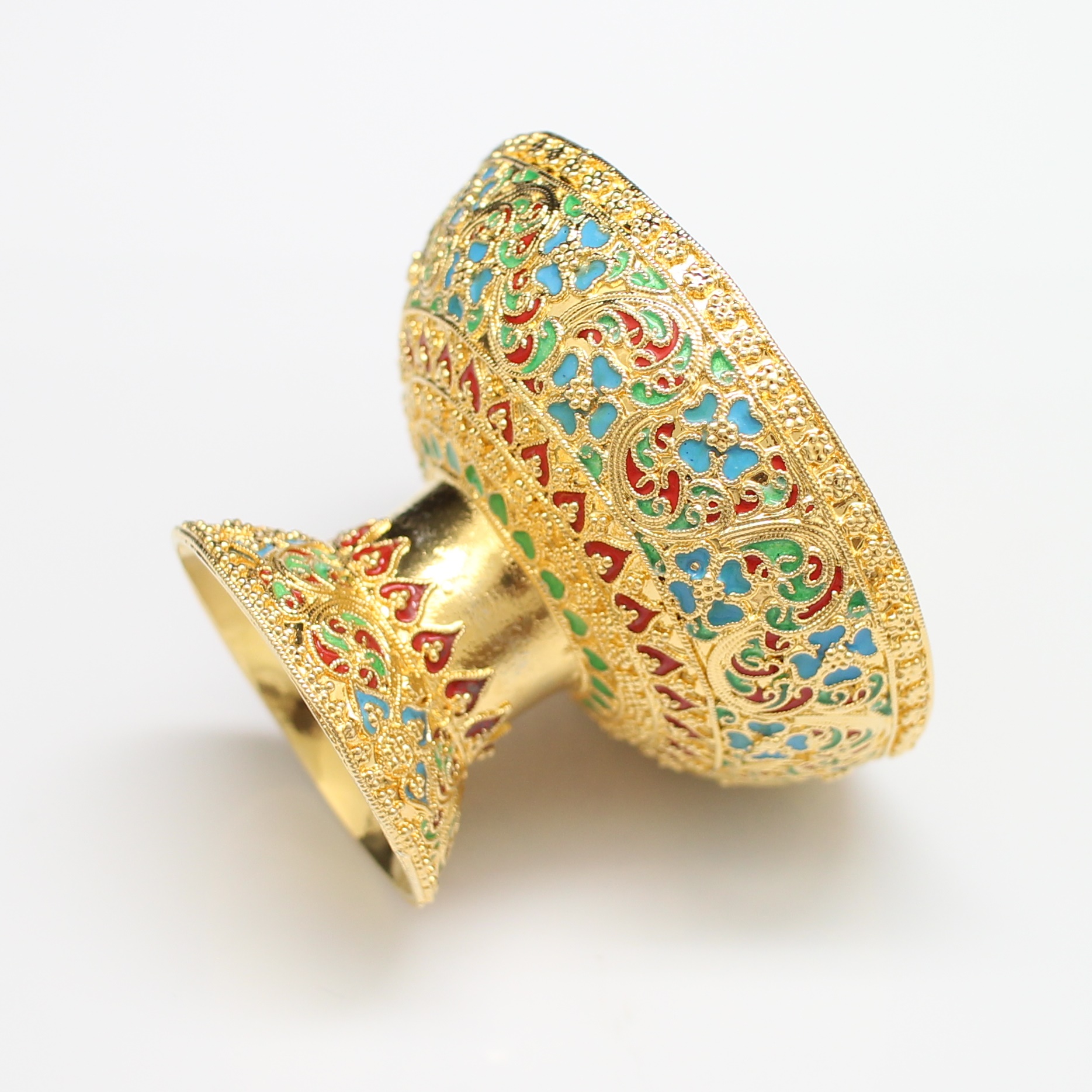 SI378 ที่กรวดน้ำลงยาสีฟ้า เงินแท้ชุบทอง