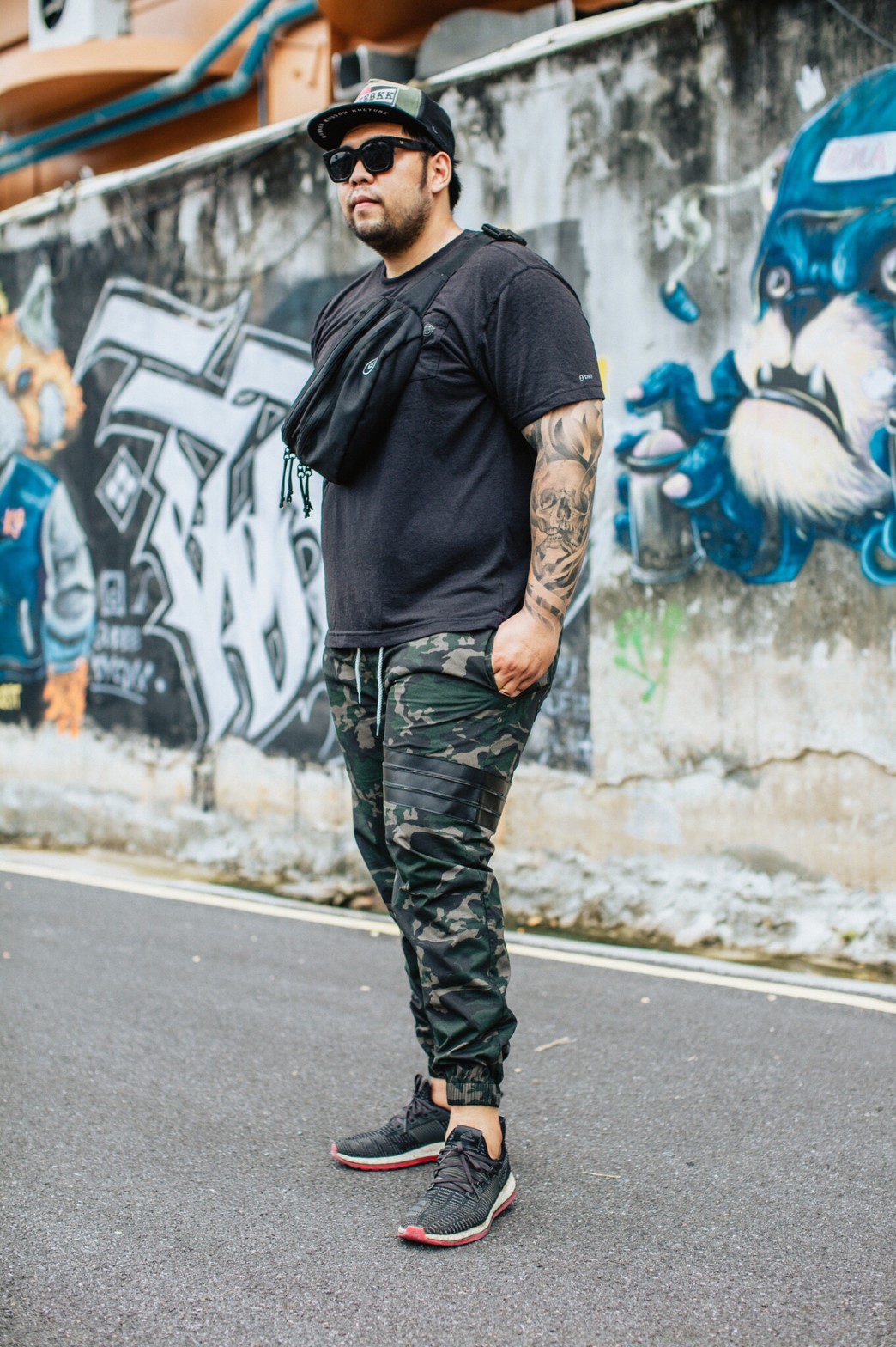 กางเกง Jogger ขาจั๊ม พรีเมี่ยม ผ้าCotton รหัส ขายาว SST 641 BB TAX ทหารแถบดำ
