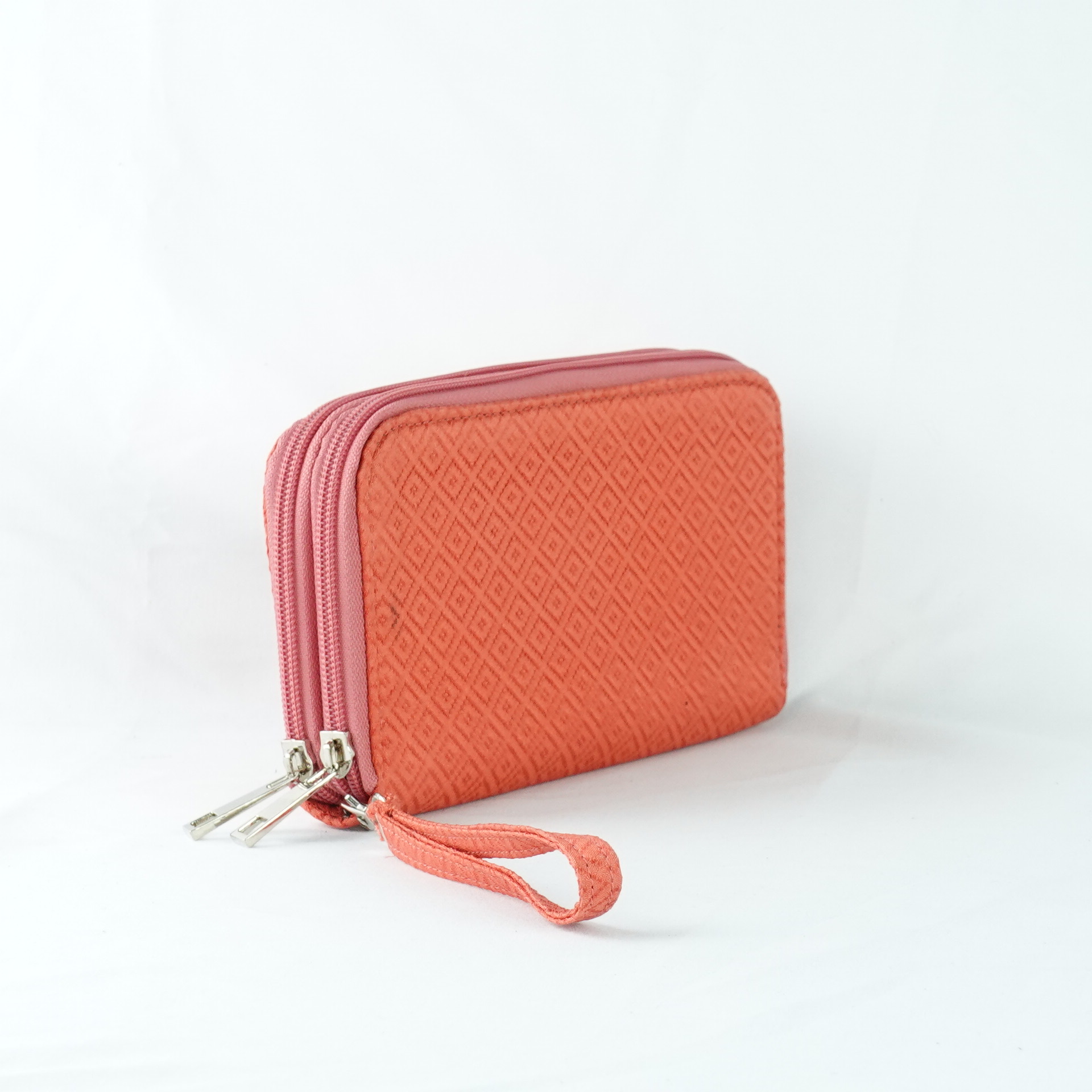 กระเป๋าเงินผ้าไหม ซิปรอบ2ซิป ขนาด 3x11x21ซม.พื้นสีส้มโอรส รหัส GM-TT-060568175