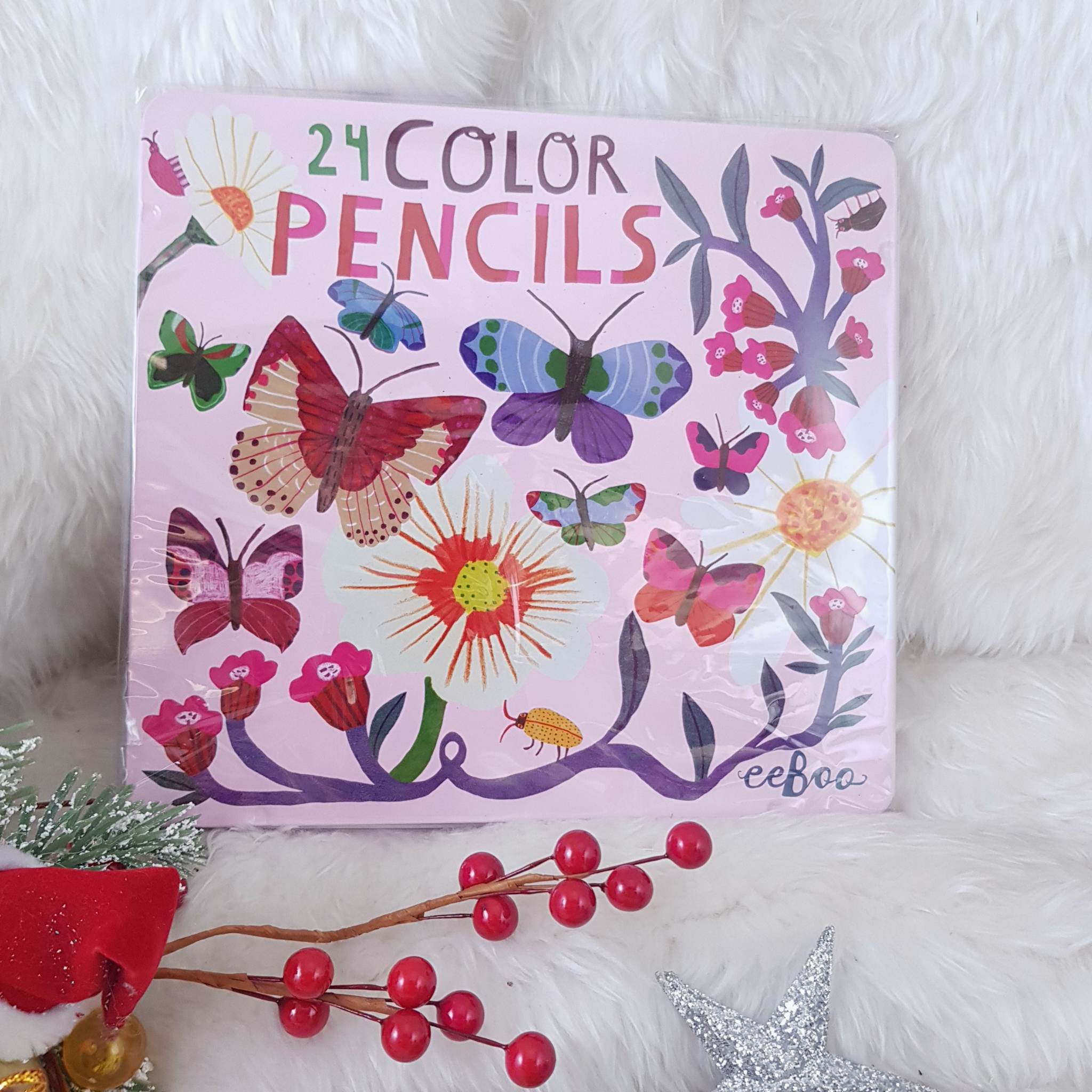 สีไม้ eeBoo's Butterflies and Flowers Color Pencils in Tin Box/Set of 24สี ของแท้ กล่องเหล็ก imported USA