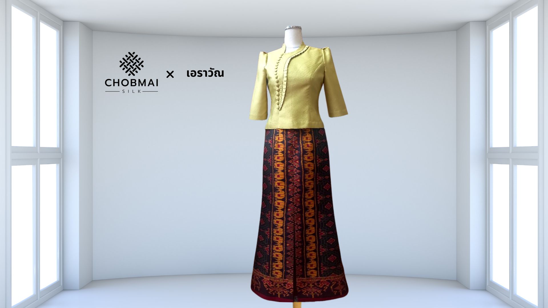 แบบตัดชุด แยกชิ้น เสื้อ+กระโปรง ผ้าไหม (ไม่รวมผ้า) chobmai x ARW รหัส CUT-ARW0213684