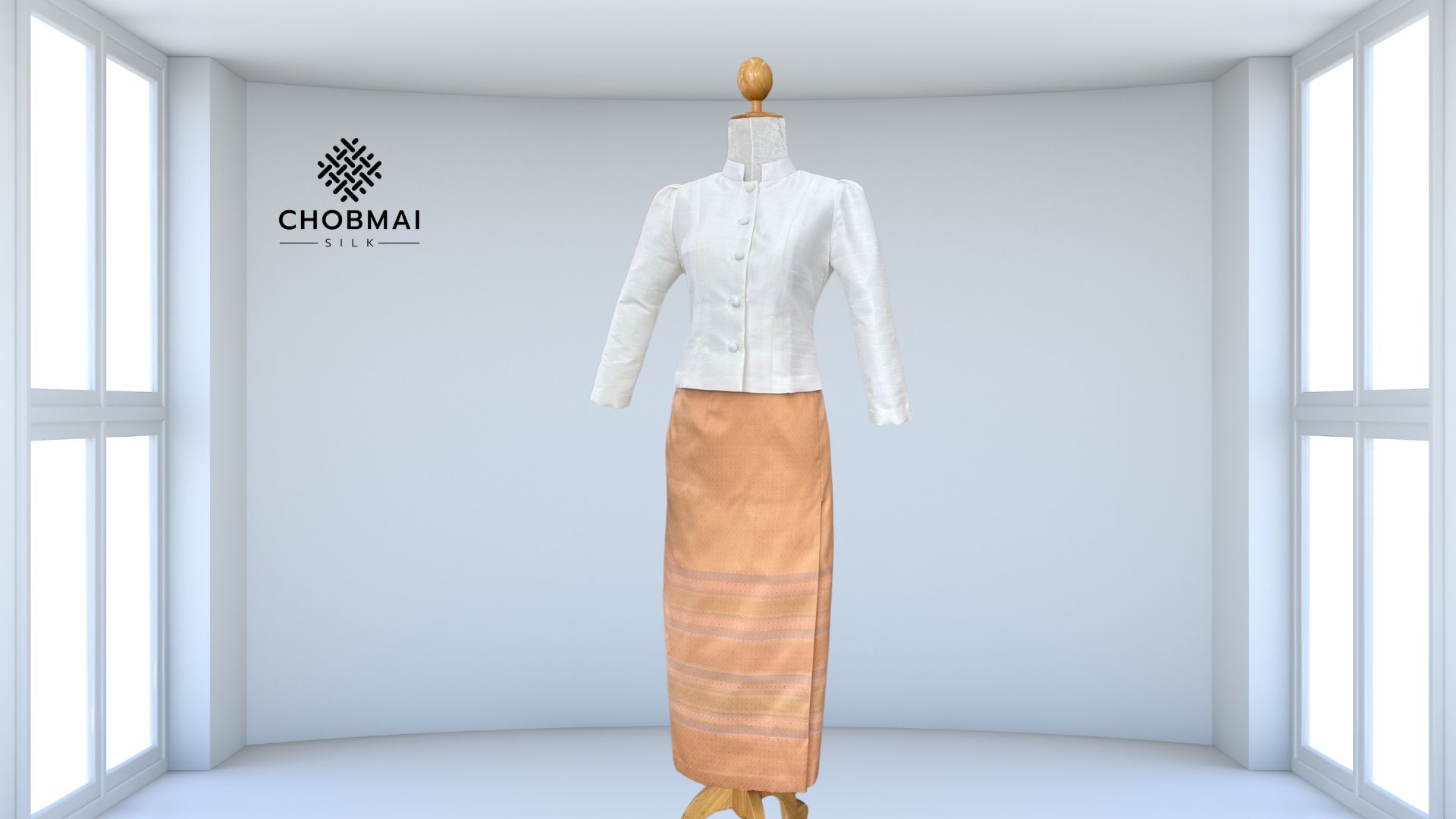 แบบตัดชุด แยกชิ้น เสื้อ+กระโปรง ชุดไทยจิตรลดา ผ้าไหม (ไม่รวมผ้า) รหัส CUT-ST002