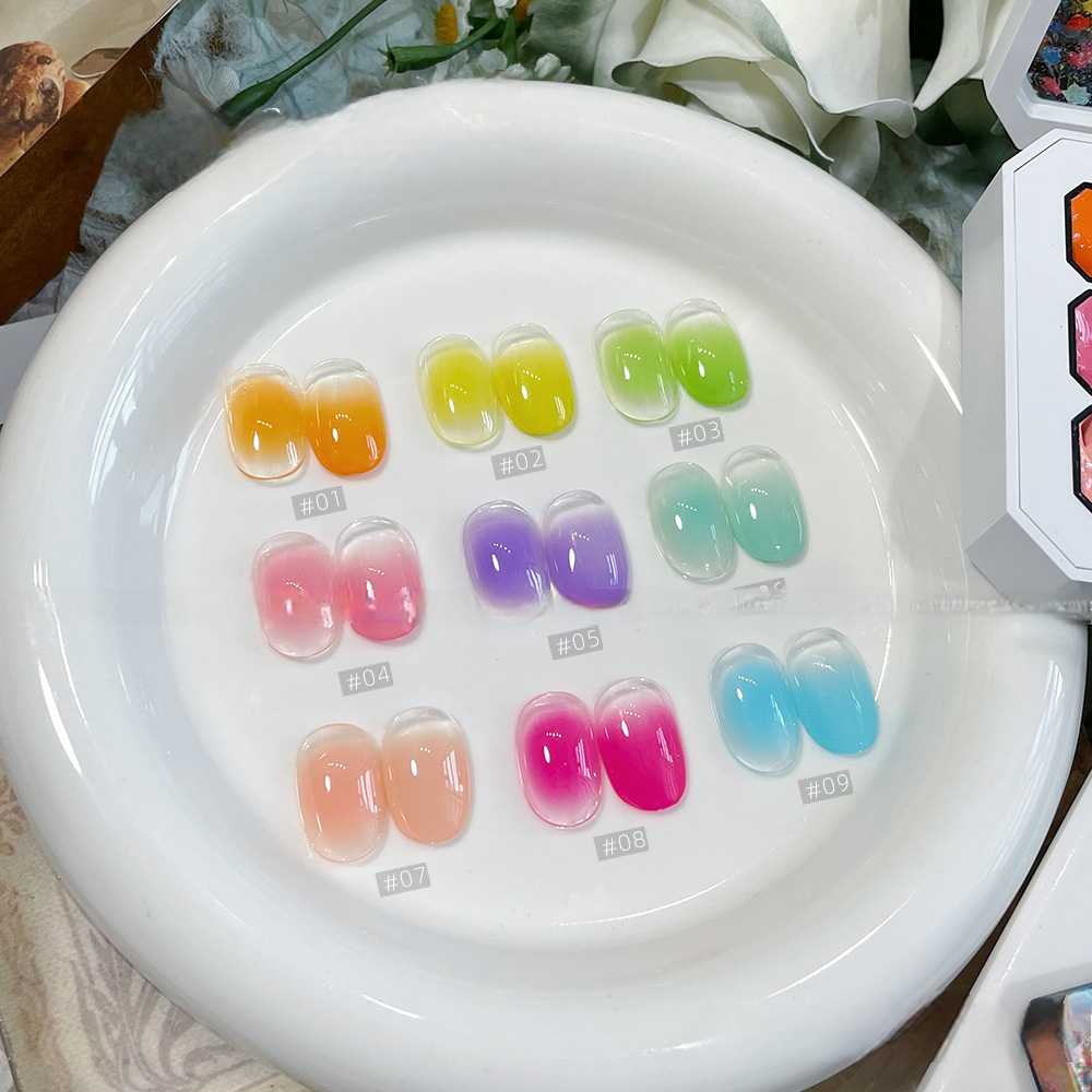 สีเจลเพ้นท์ สีเจลทำออมเบรย์ สีเจลไล่สี ใช้ทาได้ สีสดใส แบบตลับ 9สี/เซต