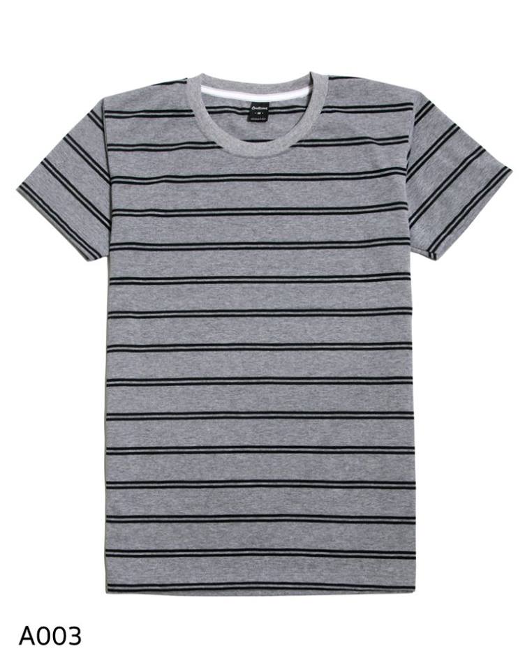 เสื้อยืดคอกลมลายทาง A003 (เส้นคู่ สีเทาดำ)