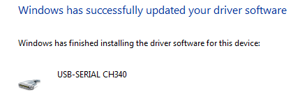 ติดตั้งสำเร็จ CH340 Driver