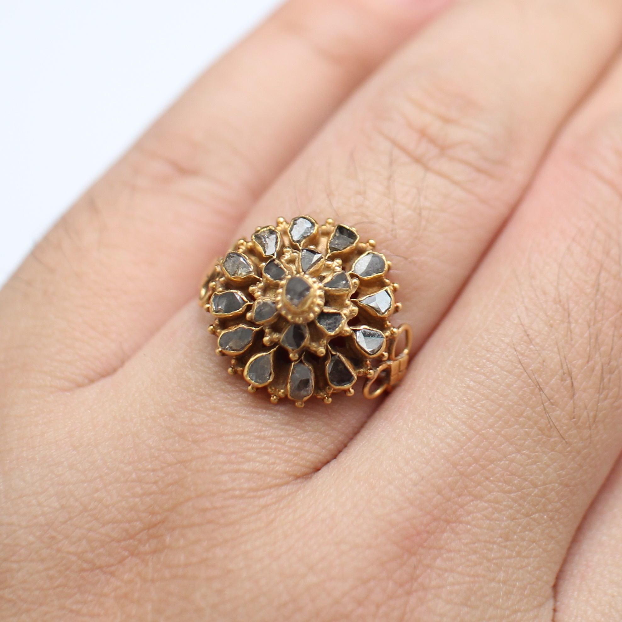 RG250192 แหวนเพชรซีกทรงฉัตร ทองแท้ 90% นน.รวม 3.4 กรัม ขนาดแหวน 53