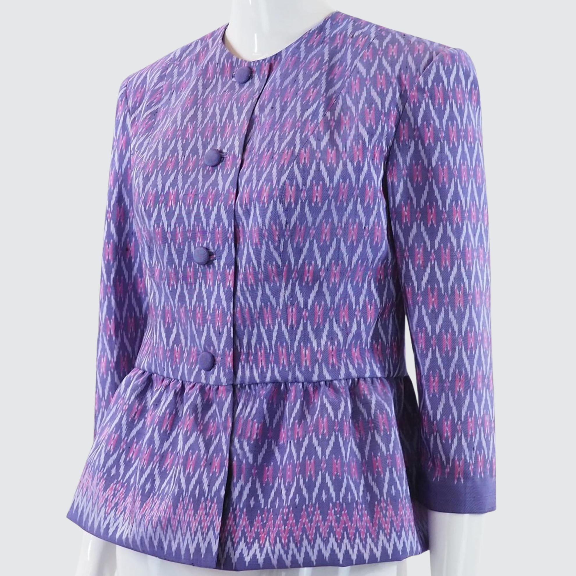 เสื้อแขนสามส่วน ตัดเย็บจากไหมมัดหมี่ ยกดอก ไหมแท้ 100% | ตัดเย็บตามรูปร่าง | เลือกผ้า ส่งไซส์ได้