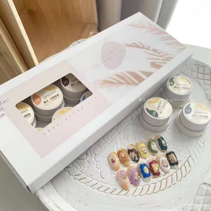 12สี/เซต สีเจลเพ้นท์นูน เจล3D เจลเนื้อพลาสติก แบรนด์QINGYOU