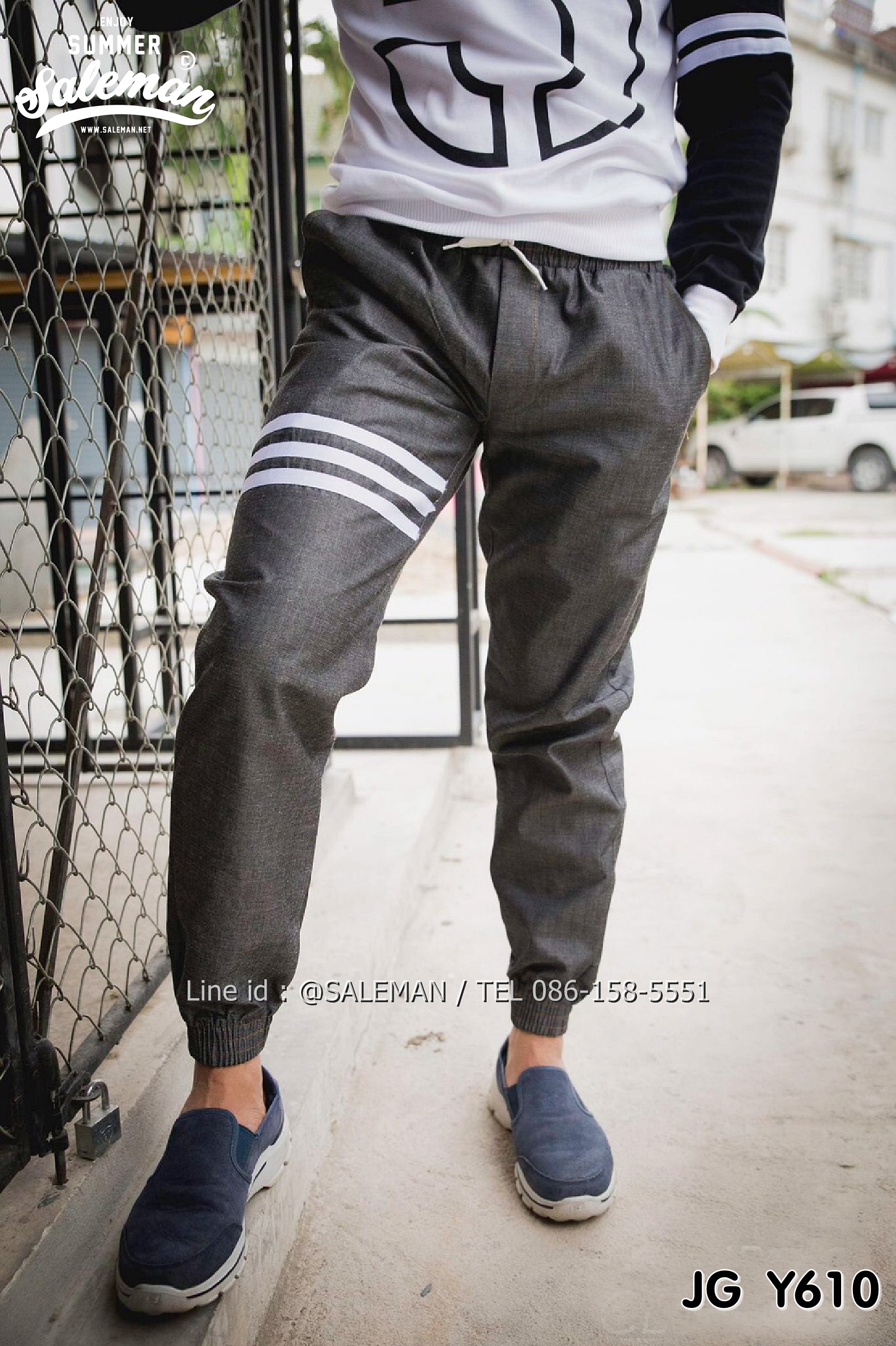 กางเกง jogger ขาจั๊มยีนส์ JG Y 610 ยีนส์เทาดำ