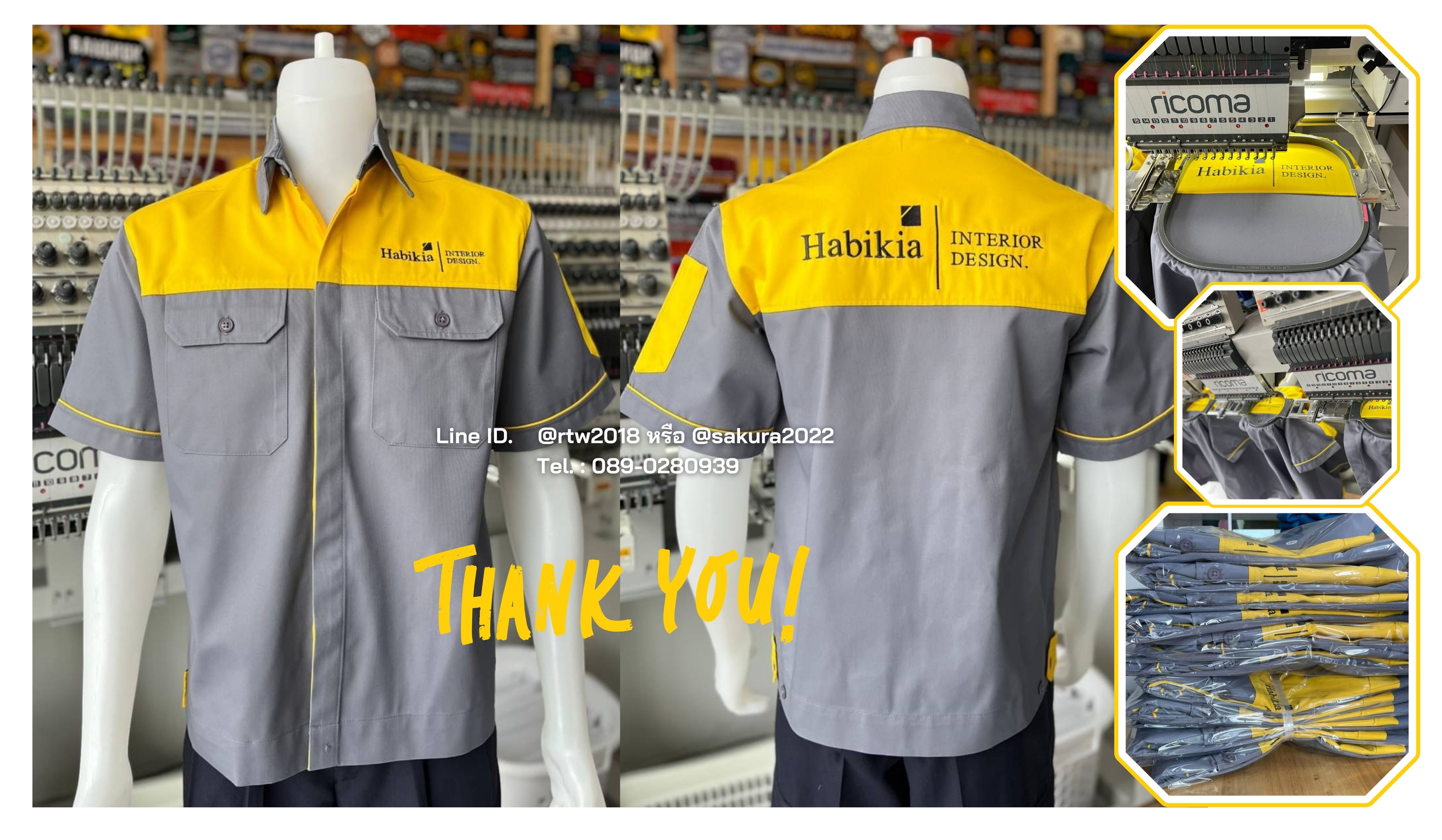 รหัส A8.5 : เสื้อช่างแขนสั้นผ้าคอมทวิวเทาอกเขียวอ่อน (ซ่อนสาบ)