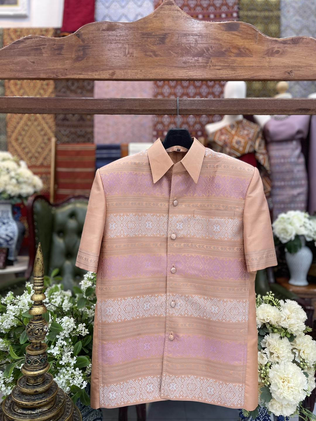 เสื้อสูทไหมแพรวา แขนสั้น สีส้มโอรส ไซส์L รหัส DR-BM-05236813