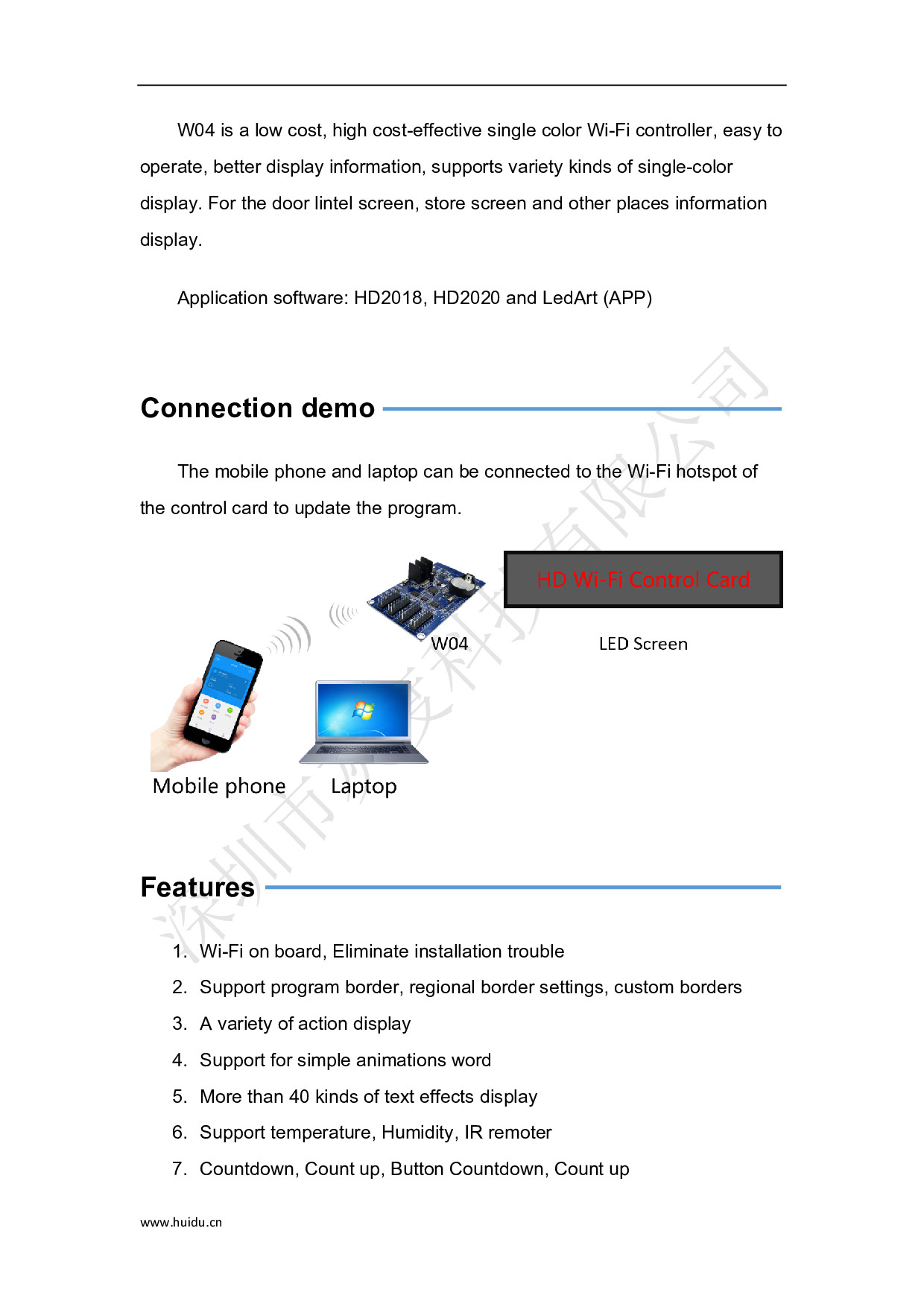 แผงควบคุม ป้ายไฟวิ่ง HD-W04 WIFI Android,IPhone