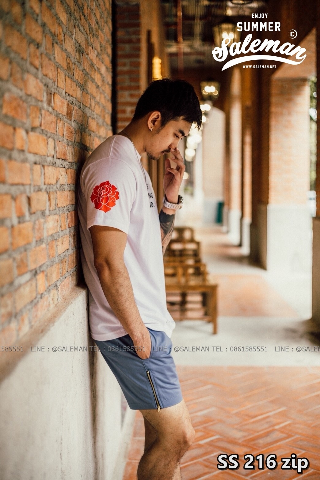 กางเกงขาสั้น พรีเมี่ยม ผ้า COTTON รหัส SS 216 zip สีเทาฟ้า